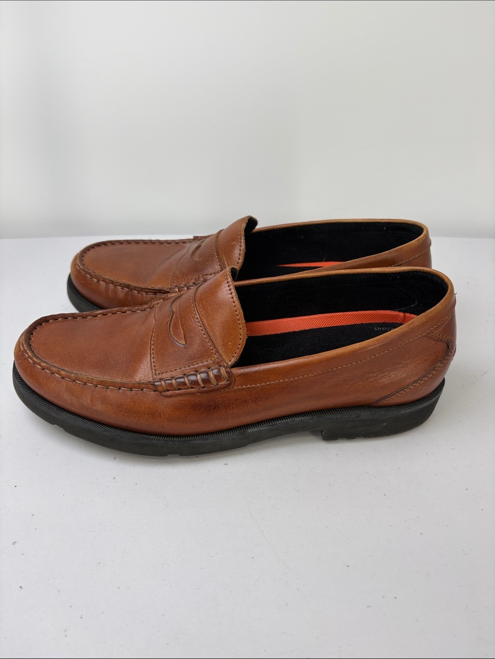 🥐 Rockport Tan Leather Penny Loafers with Black Soles